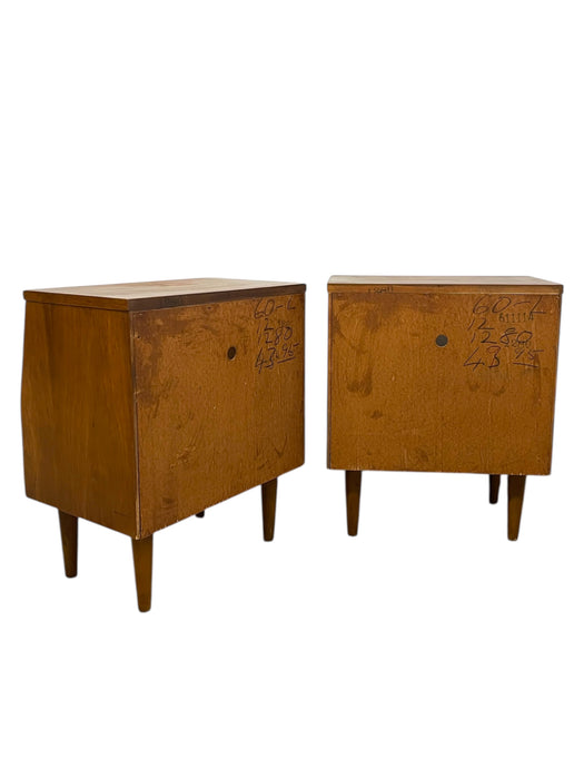 Pair of Vintage Mid-Century Nightstands - Open Shelf & Drawer, Atomic Round Pulls