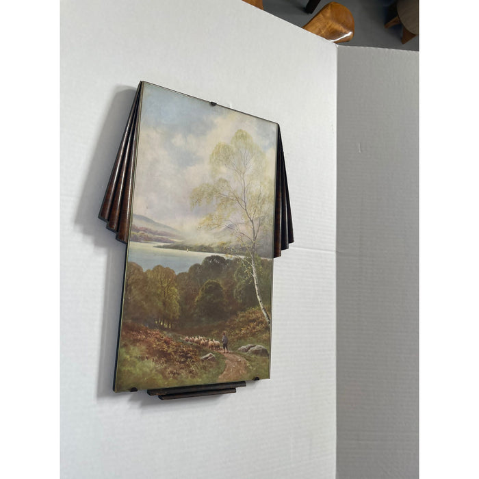 Peaceful Sheep Herding is Scene within Art Deco FramePossibly 30s with Vintage Hardware Dimensions 13 W ; 1 D ; 18 1/2 H
