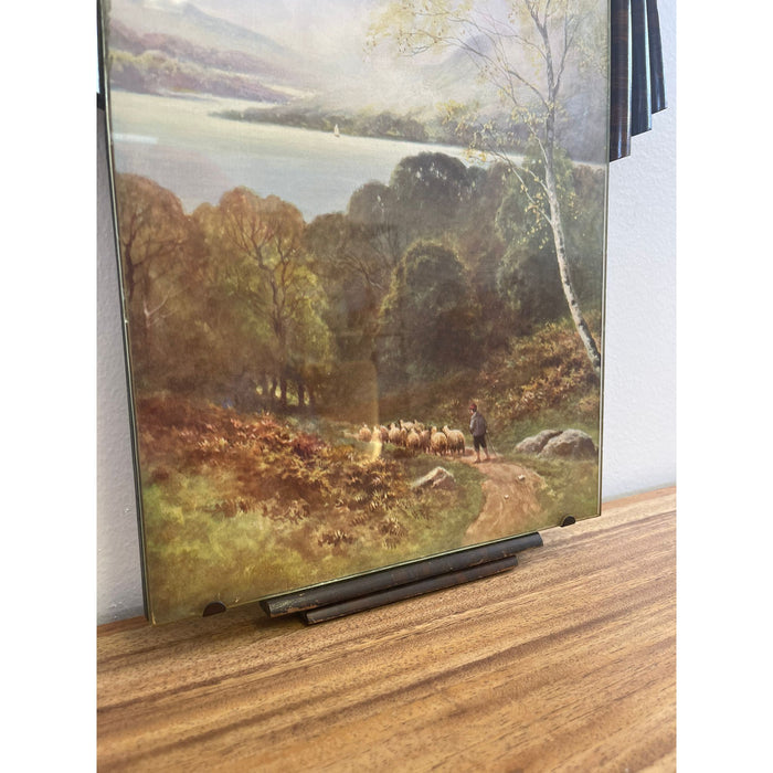 Peaceful Sheep Herding is Scene within Art Deco FramePossibly 30s with Vintage Hardware Dimensions 13 W ; 1 D ; 18 1/2 H