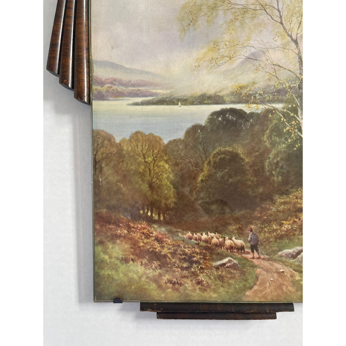 Peaceful Sheep Herding is Scene within Art Deco FramePossibly 30s with Vintage Hardware Dimensions 13 W ; 1 D ; 18 1/2 H