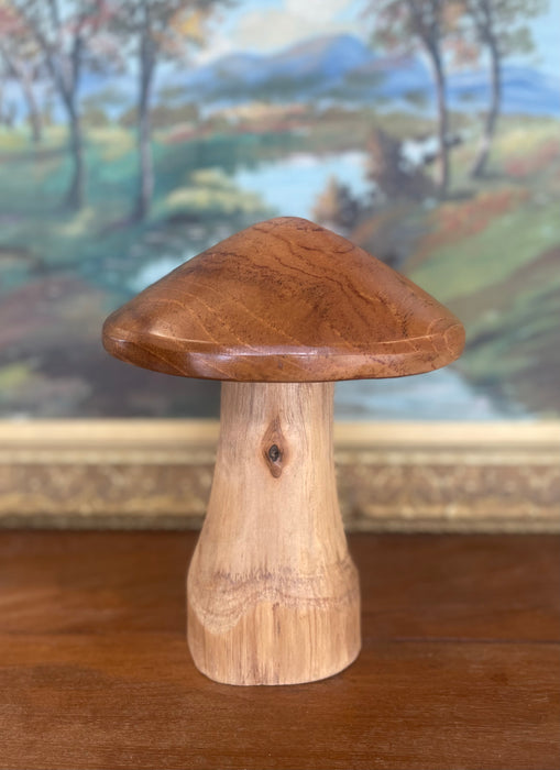 Possibly Hand-Turned Solid Wood Mushroom Sculpture, Mid-Century Modern Folk Art Object,1970s Style