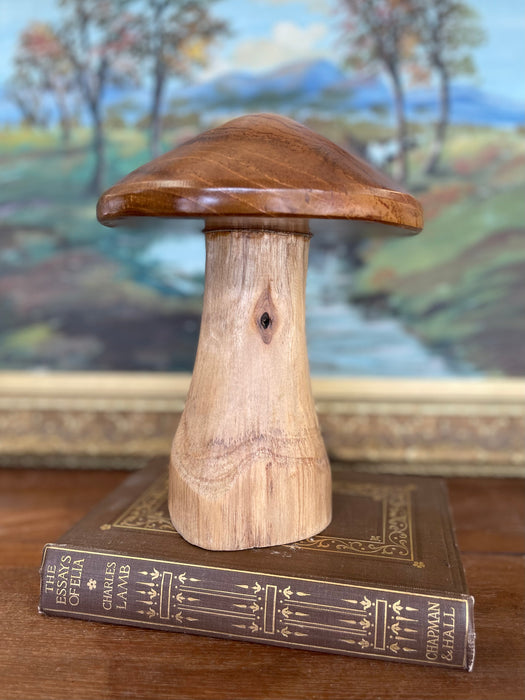 Possibly Hand-Turned Solid Wood Mushroom Sculpture, Mid-Century Modern Folk Art Object,1970s Style