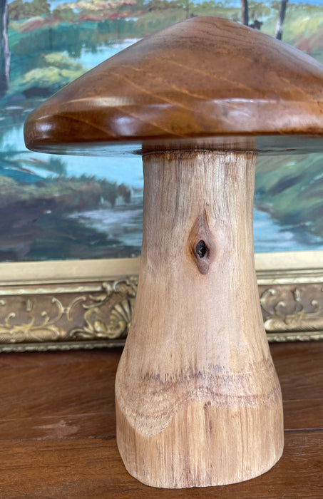 Possibly Hand-Turned Solid Wood Mushroom Sculpture, Mid-Century Modern Folk Art Object,1970s Style