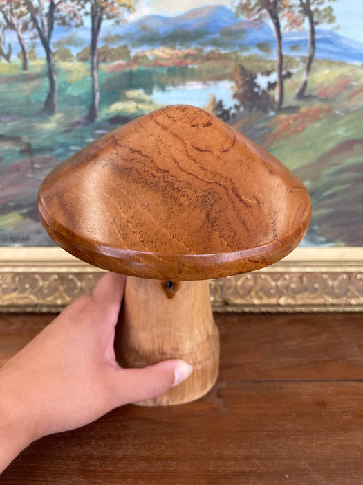 Possibly Hand-Turned Solid Wood Mushroom Sculpture, Mid-Century Modern Folk Art Object,1970s Style