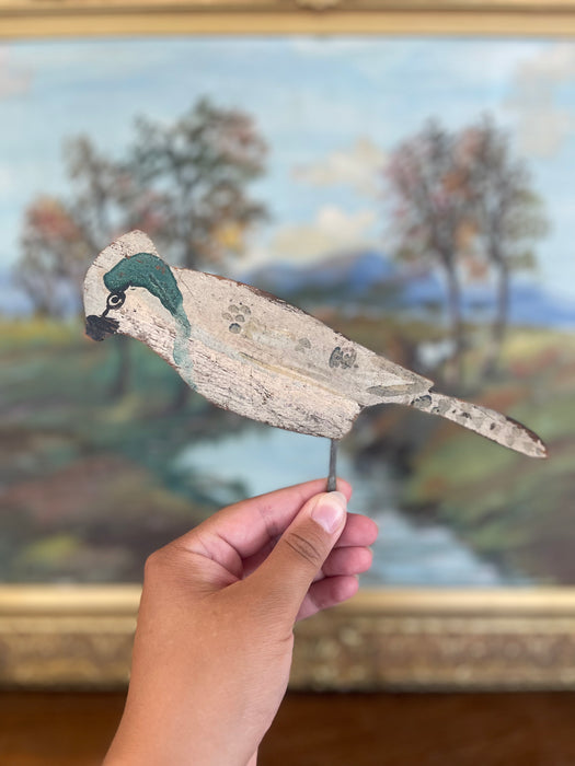 Set of 10 Mid-20th Century Hand-Painted Folk Art Mostly Wooden Bird Silhouettes on Metal Rods