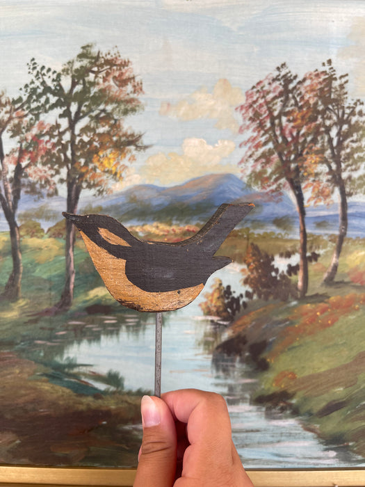 Set of 10 Mid-20th Century Hand-Painted Folk Art Mostly Wooden Bird Silhouettes on Metal Rods