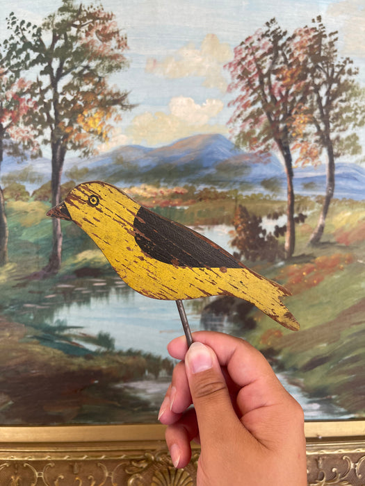 Set of 10 Mid-20th Century Hand-Painted Folk Art Mostly Wooden Bird Silhouettes on Metal Rods