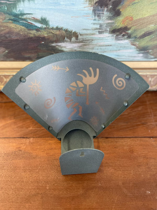 Southwestern Metal Wall Sconce with Kokopelli Cutout and Petroglyph Designs - Rustic Indoor or Covered Outdoor Lighting Fixture