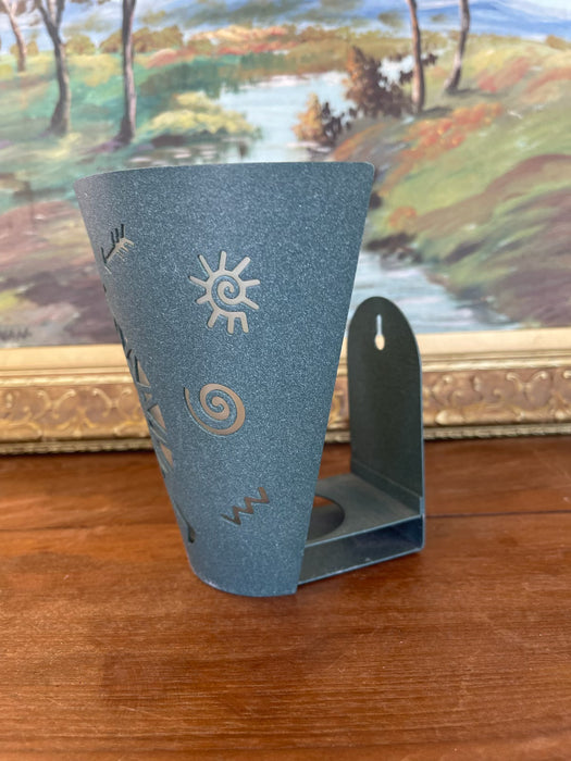 Southwestern Metal Wall Sconce with Kokopelli Cutout and Petroglyph Designs - Rustic Indoor or Covered Outdoor Lighting Fixture