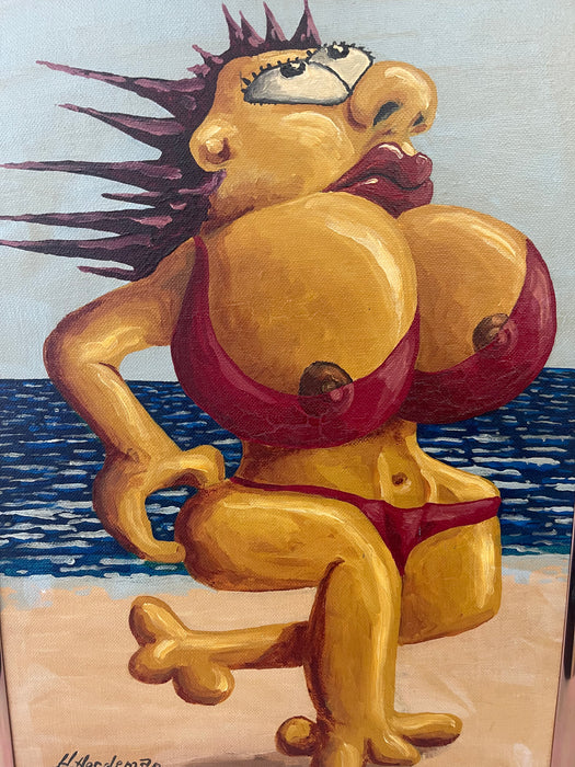 Surrealist Figurative Beach Scene Painting by H. Nordeman, 1994