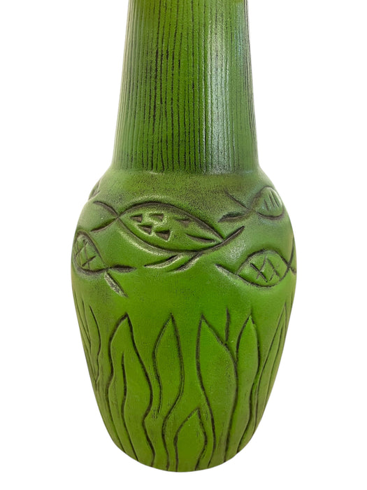 Vintage 1950s Green Ceramic-like Table Lamp with possibly Fiberglass Double Drum Shade