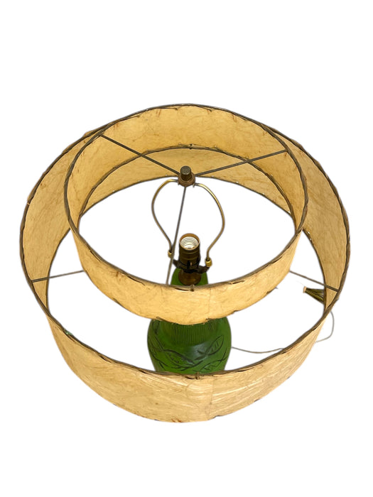 Vintage 1950s Green Ceramic-like Table Lamp with possibly Fiberglass Double Drum Shade
