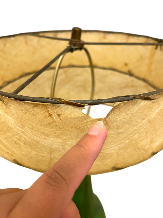 Vintage 1950s Green Ceramic-like Table Lamp with possibly Fiberglass Double Drum Shade