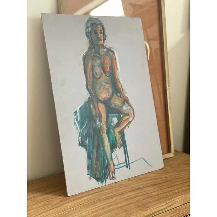 Vintage Abstract Nude Woman Figure Drawing on Board