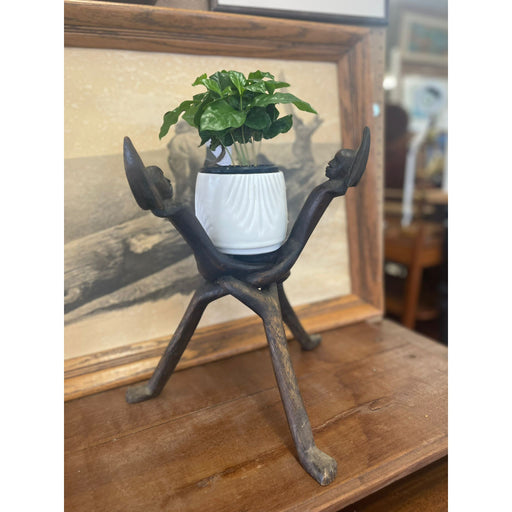 Vintage African Wooden Decor Stand With Three Carved Spearpoint Heads