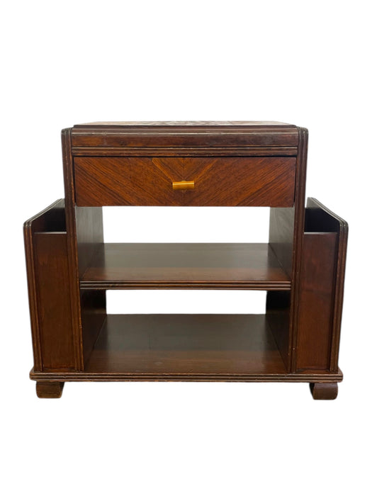 Vintage Art Deco End Table with Attached Dual Magazine Racks