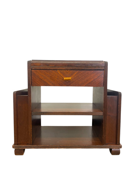 Vintage Art Deco End Table with Attached Dual Magazine Racks