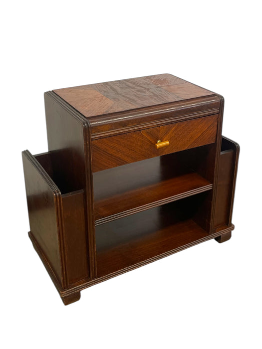 Vintage Art Deco End Table with Attached Dual Magazine Racks