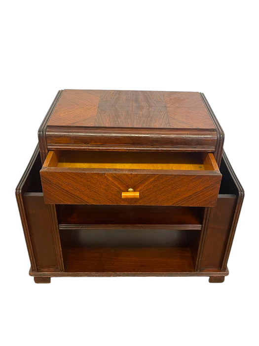 Vintage Art Deco End Table with Attached Dual Magazine Racks