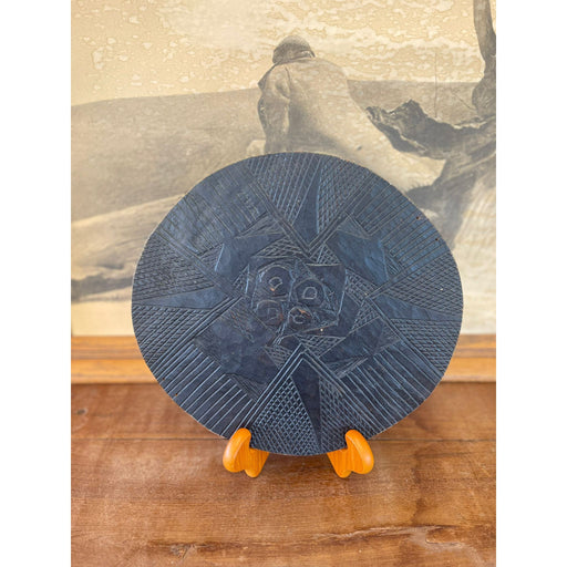 Vintage Black Color Carved Wood Platter