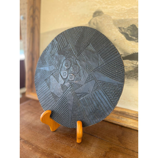 Vintage Black Color Carved Wood Platter