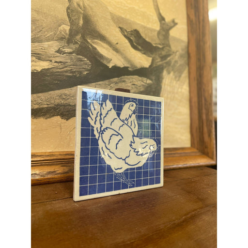 Vintage Blue Rooster Tile Coaster Motif Dish Unique Art Decor