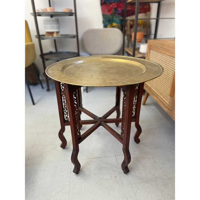 Vintage Brass Top Table With Foldable Base