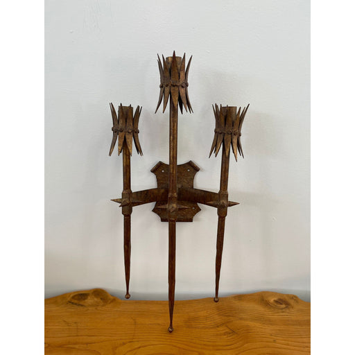 Vintage Brutalist Style Gilt Wall Sconce Candle Holder