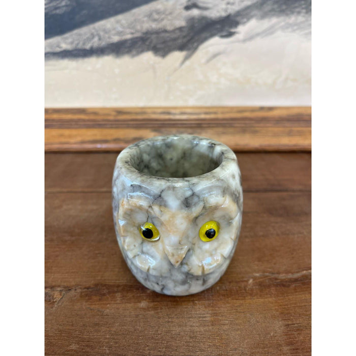 Vintage Carved Owl Cup. Genuine Hand Carved Italian Alabaster.