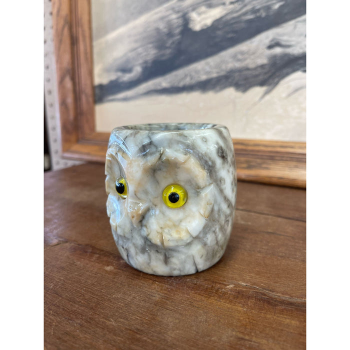 Vintage Carved Owl Cup. Genuine Hand Carved Italian Alabaster.