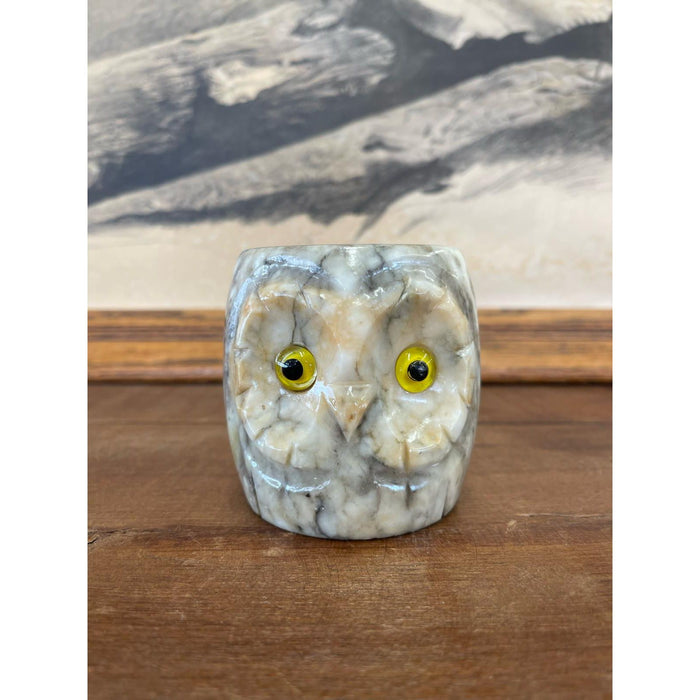 Vintage Carved Owl Cup. Genuine Hand Carved Italian Alabaster.