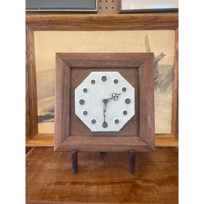 Vintage Clock With Ceramic Face and Wooden Frame