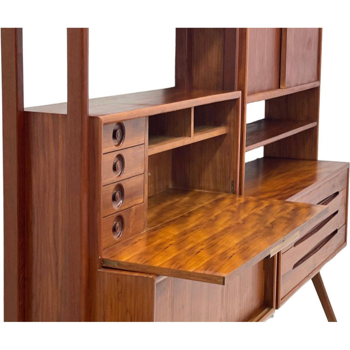 Vintage Danish Imported Mid Century Standalone Bookcase or Bookshelf With Writing Desk or Bar Top