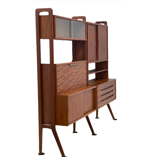 Vintage Danish Imported Mid Century Standalone Bookcase or Bookshelf With Writing Desk or Bar Top