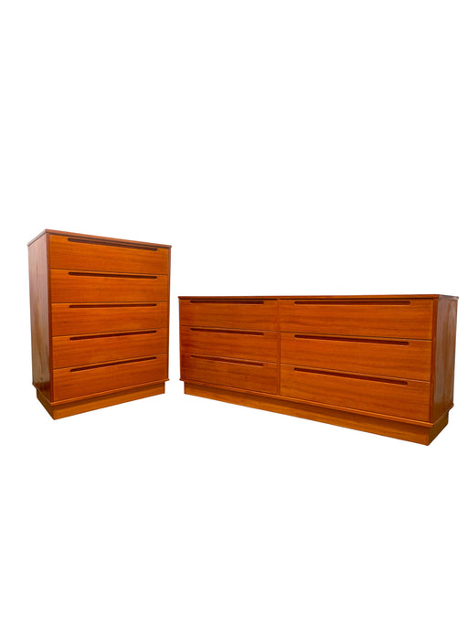 Vintage Danish Mid Century Modern Teak Dresser and Tallboy Set by Nils Jonsson for Torring Mobelfabrik
