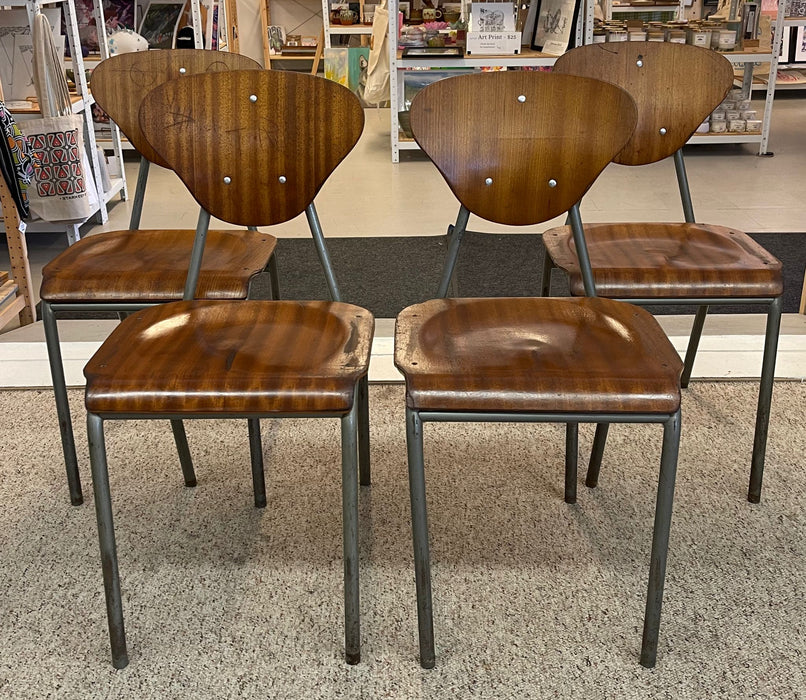 Vintage Danish Modern Chairs With Metal Frame. Set of 4.