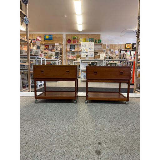Vintage Danish Modern End Table Pair on Castors.