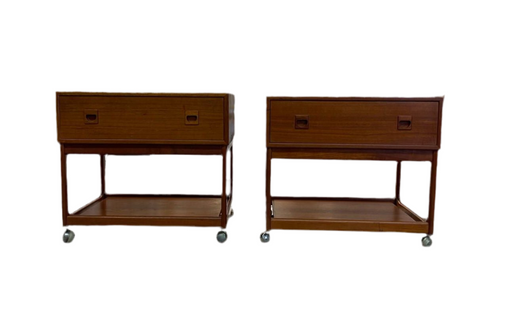 Vintage Danish Modern End Table Pair on Castors.