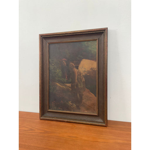 Vintage Framed Lithograph of Woman With Hand Painted Highlights