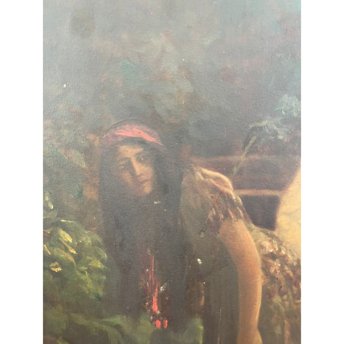 Vintage Framed Lithograph of Woman With Hand Painted Highlights