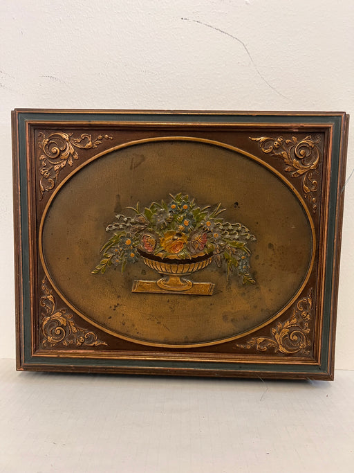 Vintage French Italian Florentine Jewelry Accessory Wood Trinket Box with Hand painted Details and Floral Gilt Carvings