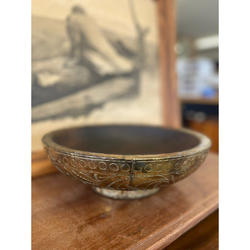 Vintage Gold Plated Wooden Decor Platter Swirl Motif