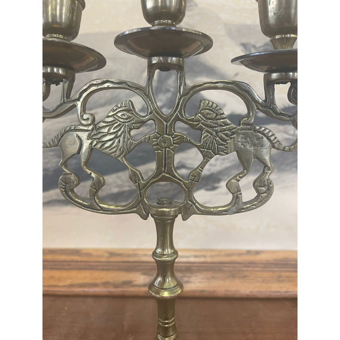 Vintage Gold Toned Candelabra With Lion Motif