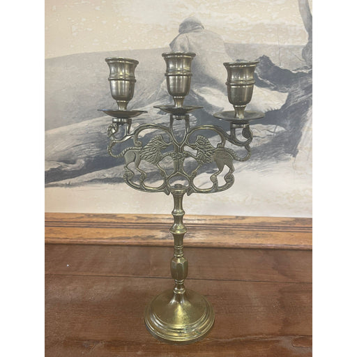Vintage Gold Toned Candelabra With Lion Motif