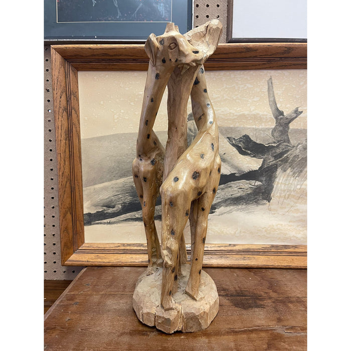 Vintage Hand Carved Giraffe Wooden Sculpture