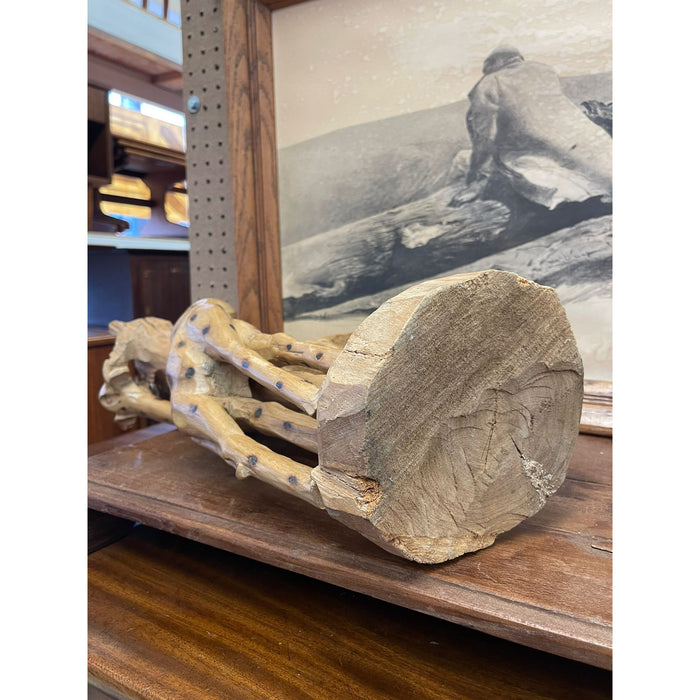 Vintage Hand Carved Giraffe Wooden Sculpture