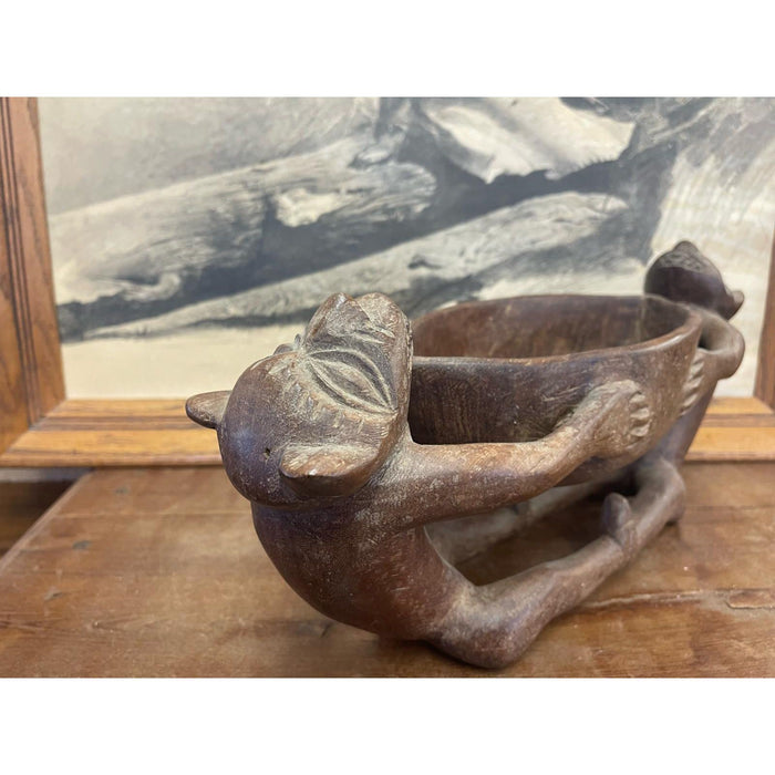Vintage Hand Carved Wooden Bowl With Figurines.