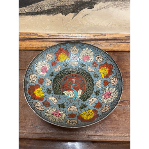 Vintage Hand Painted Raised Bowl with Ornate Peacock Motif