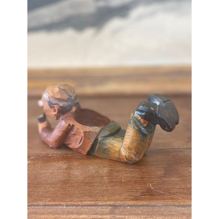 Vintage Hand carved Figurine Wooden Pipe Holder