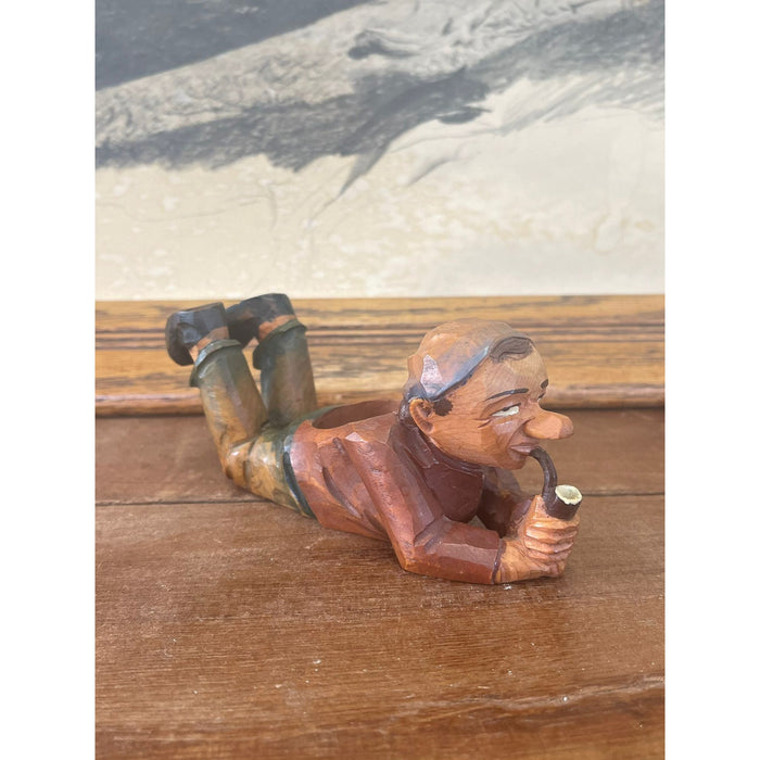 Vintage Hand carved Figurine Wooden Pipe Holder